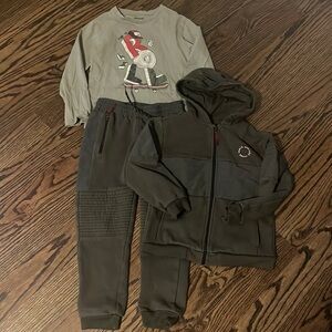 Mayoral boys 3 piece olive green skate hoodie jogger outfit long sleeve Preowned